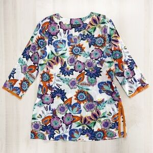 KIKI SOL womens printed beautiful vacation summer tunic blouse top S